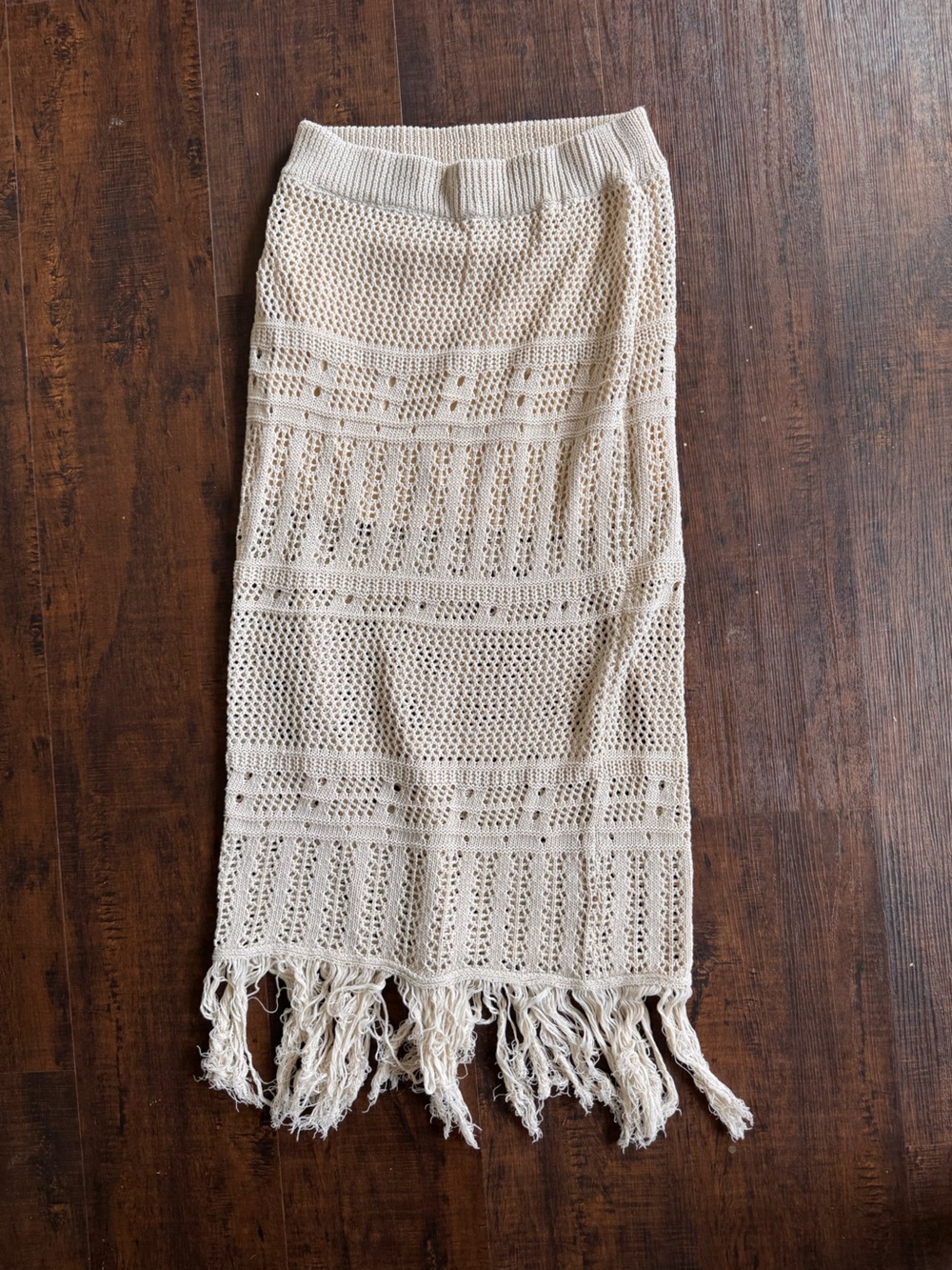 Boho Crochet Fringe Midi Skirt - Cream